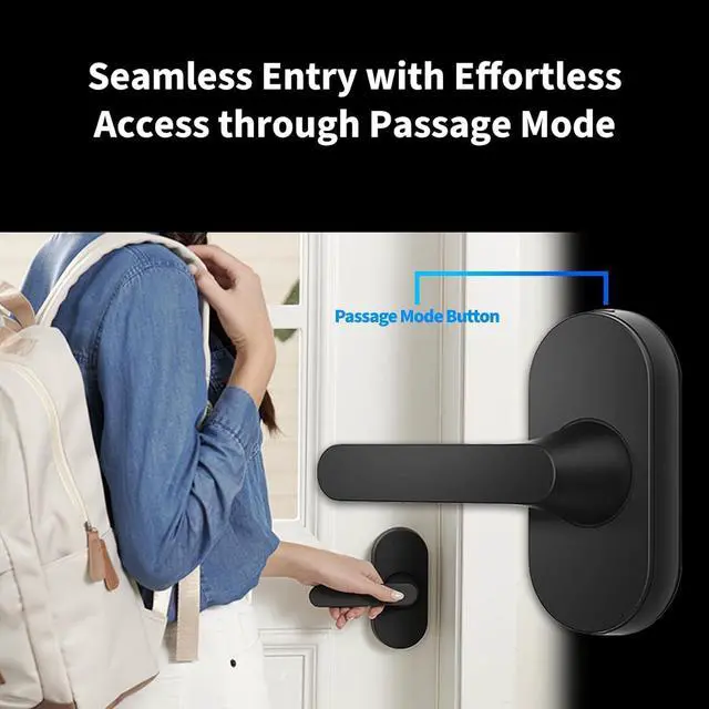 Alt view image 5 of 7 - Smart Lock with Handle U300, Apple Home Key, Smart Lever Lock, Black | Matter Over Thread, Fingerprint Keyless Entry Door Lock, Touchscreen Keypad, Supports HomeKit, Alexa, Google