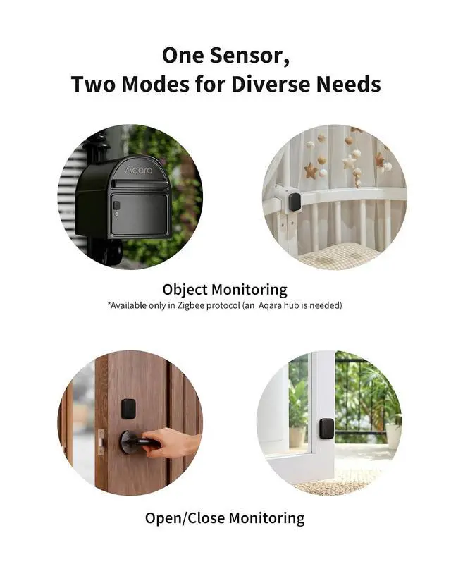 Alt view image 2 of 7 - Multi-State Sensor P100, Door and Window & Vibration Sensor, Black | Thread/Zigbee, Open/Close or Object Monitoring, 10-Level Sensitivity, Supports Apple Home, Home Assistant, Alexa