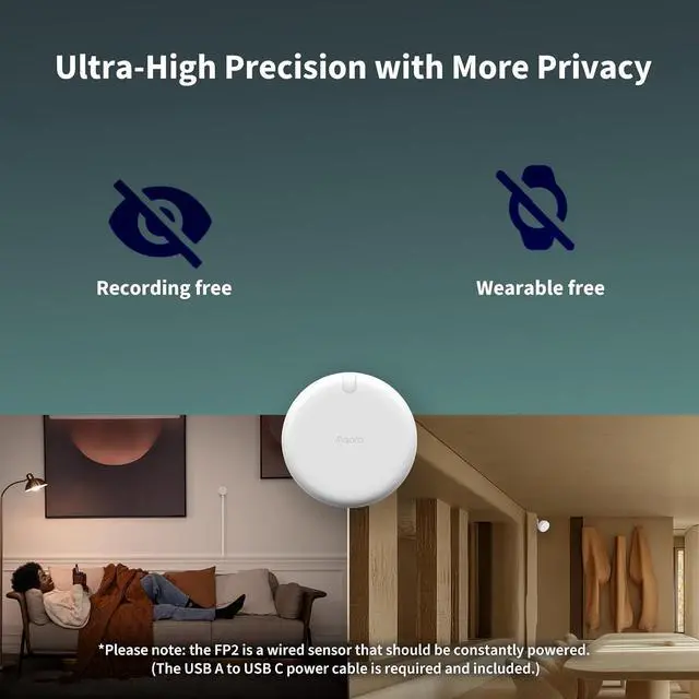 Alt view image 4 of 5 - Presence Sensor FP2 Bracket Set, mmWave Radar Wired Motion Sensor | Zone Positioning, Multi-Person & Fall Detection, Supports HomeKit, Alexa, and Home Assistant, 2.4 GHz Wi-Fi Required