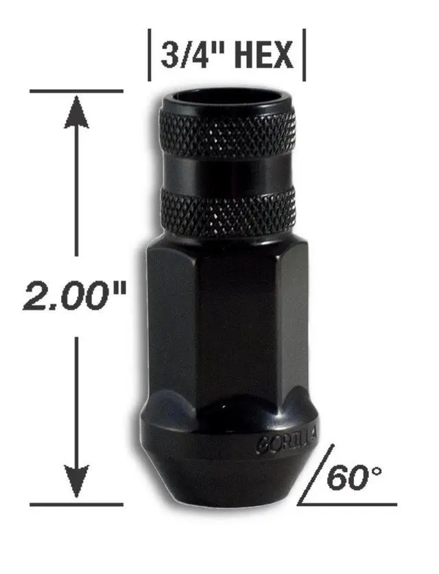 Alt view image 2 of 2 - Gorilla Automotive 45038BC-20 Black 12mm x 1.50 Thread Size Forged Steel Chrome Finish Open End Lug Nut, (Pack of 20)