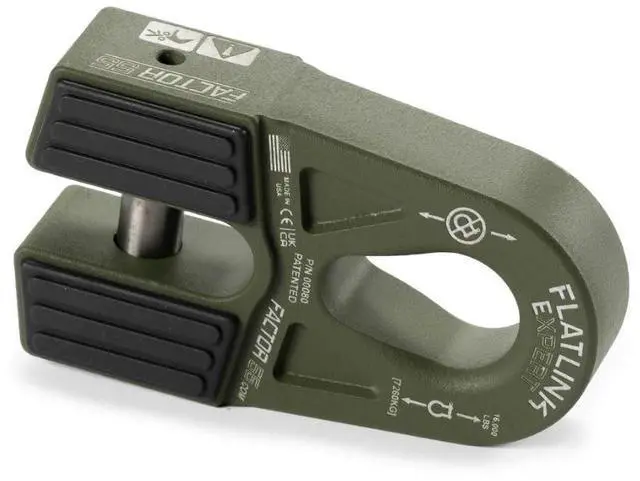 Main image of Factor 55 00080-14 Flatlink E (Expert) Replaces Conventional Winch Hook with a Stronger Shackle/D-Ring Mount Maximum Load 16,000 lb Ultimate Failure Greater Than 40,000 lb OD Green