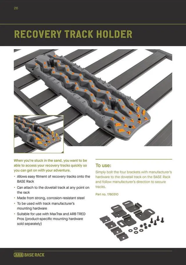 Alt view image 5 of 7 - ARB 1780310 Base Rack Traction Mat Mount Recovery Boards Mount, Ideal Tred Pro Recovery Boards, Works on All Base Rack Models
