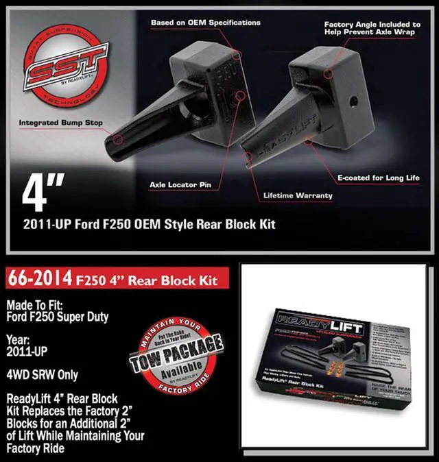 Alt view image 2 of 2 - ReadyLift 66-2014 4" Rear Block Kit - Ford Super Duty (2-pc Drive Shaft Only) 2011-2016