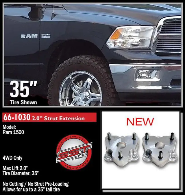Alt view image 2 of 2 - Readylift 66-1030 2" Leveling Kit T6 Billet - Dodge Ram 4WD 2009-2018, For Tires Up to 35"