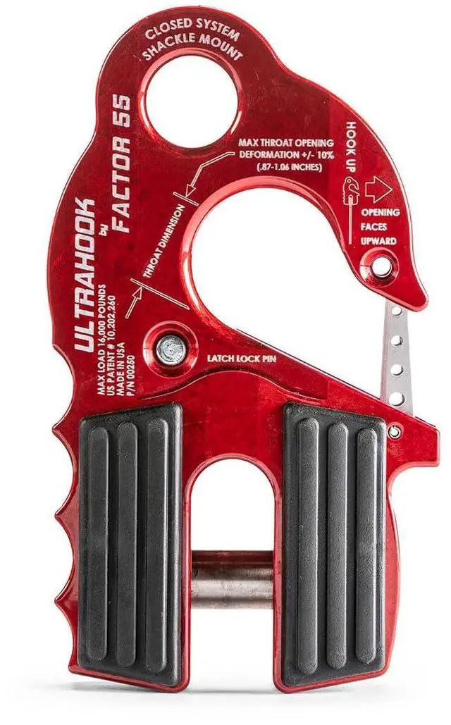Alt view image 2 of 7 - Factor 55 00250-01 Ultrahook Winch Hook Closed System Shackle Max Load 16,000 lbs ULT Strength Shackle Pin Mount 48,000 lbs Offroad 4x4 Adventure Red.