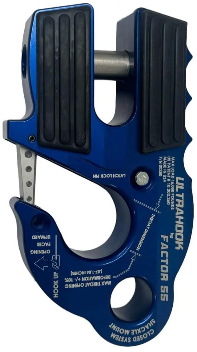 Alt view image 3 of 4 - Factor 55 00250-02 Ultrahook Winch Hook Closed System Shackle Max Load 16,000 lbs ULT Strength Shackle Pin Mount 48,000 lbs Offroad 4x4 Adventure Blue