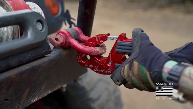 Alt view image 7 of 7 - Factor 55 00250-01 Ultrahook Winch Hook Closed System Shackle Max Load 16,000 lbs ULT Strength Shackle Pin Mount 48,000 lbs Offroad 4x4 Adventure Red.