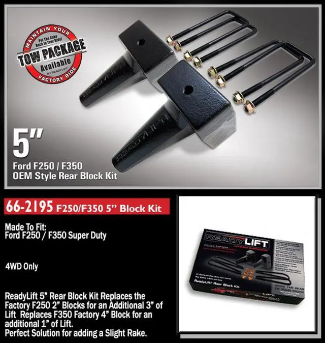 Alt view image 2 of 2 - ReadyLift 66-2195 5" Rear Block Kit - Ford Super Duty F250 F350 (1-pc Drive Shaft Only) 1999-2010