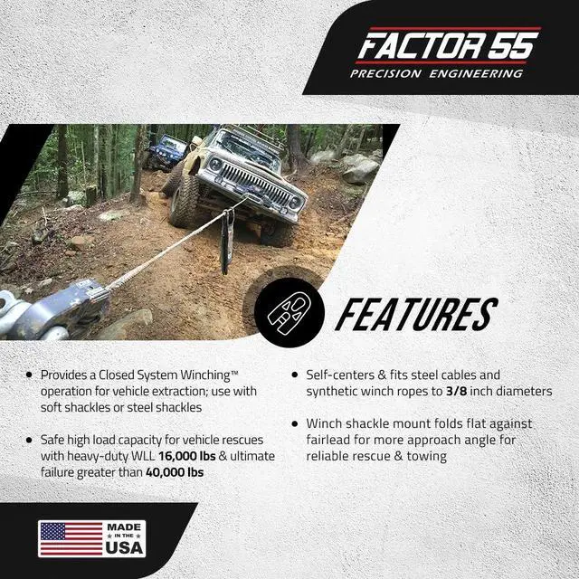 Alt view image 2 of 6 - Factor 55 00080-06 Flatlink E (Expert) Replaces Conventional Winch Hook with a Stronger Shackle/D-Ring Mount Maximum Load 16,000 lb Ultimate Failure Greater Than 40,000 lb Gray