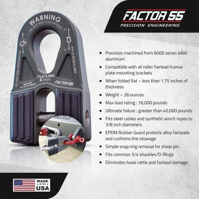 Alt view image 5 of 6 - Factor 55 00080-06 Flatlink E (Expert) Replaces Conventional Winch Hook with a Stronger Shackle/D-Ring Mount Maximum Load 16,000 lb Ultimate Failure Greater Than 40,000 lb Gray
