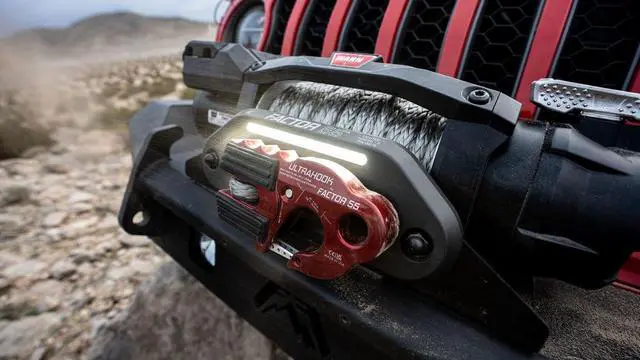 Alt view image 4 of 5 - Factor 55 00216-06 Lighted 1" Hawse Fairlead with Integrated Light bar iluminating winching Area. Ideal for 4x4 Off Road Adventures.