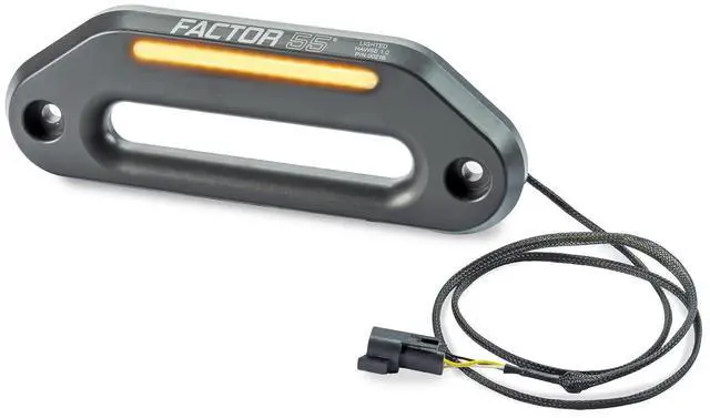 Main image of Factor 55 00216-06 Lighted 1" Hawse Fairlead with Integrated Light bar iluminating winching Area. Ideal for 4x4 Off Road Adventures.