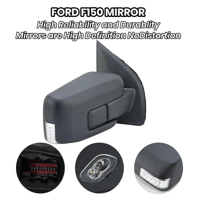 Alt view image 6 of 7 - Passenger Side Door Mirror Compatible With 2021-2025 Ford F150 Mirror with Turn Signal Puddle Light Blind Spot Temperature Sensors Heated Power Glass Manual Folding,Matte Black(13Pins)