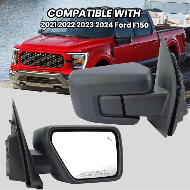 Alt view image 7 of 7 - Passenger Side Door Mirror Compatible With 2021-2025 Ford F150 Mirror with Turn Signal Puddle Light Blind Spot Temperature Sensors Heated Power Glass Manual Folding,Matte Black(13Pins)