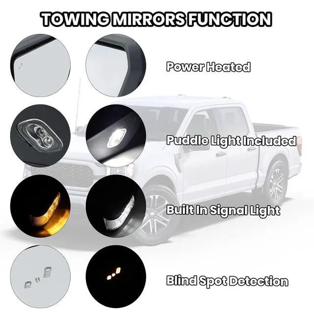 Alt view image 4 of 7 - Driver Side Door Mirror Compatible With 2021-2025 Ford F150 Mirror with Turn Signal Puddle Light Blind Spot Heated Power Glass Manual Folding,Matte Black (11Pins)