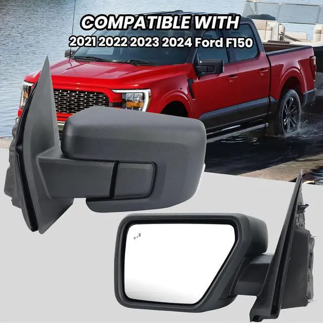 Alt view image 7 of 7 - Driver Side Door Mirror Compatible With 2021-2025 Ford F150 Mirror with Turn Signal Puddle Light Blind Spot Heated Power Glass Manual Folding,Matte Black (11Pins)