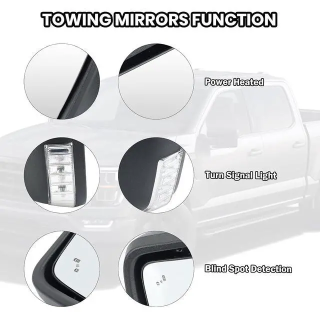 Alt view image 4 of 7 - Driver Side Door Mirror Compatible With 2021 2022 2023 2024 2025 Ford F150 Mirror with Turn Signal Light Blind Spot Heated Power Glass Manual Folding,Matte Black (9Pins)