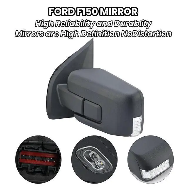 Alt view image 6 of 7 - Driver Side Door Mirror Compatible With 2021-2025 Ford F150 Mirror with Turn Signal Puddle Light Blind Spot Heated Power Glass Manual Folding,Matte Black (11Pins)