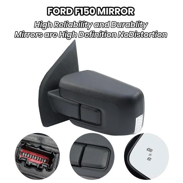 Alt view image 6 of 7 - Driver Side Door Mirror Compatible With 2021 2022 2023 2024 2025 Ford F150 Mirror with Turn Signal Light Blind Spot Heated Power Glass Manual Folding,Matte Black (9Pins)