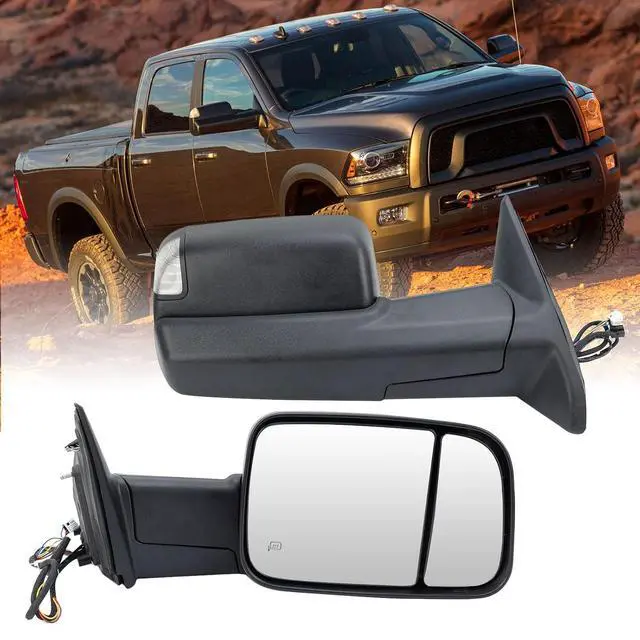 Main image of Right Passenger Side Mirror for 2013-2019 Dodge Ram 2500 Black(Long Arm) | Mirror with Heated Puddle Lights Turn Signal Light Manual Folding