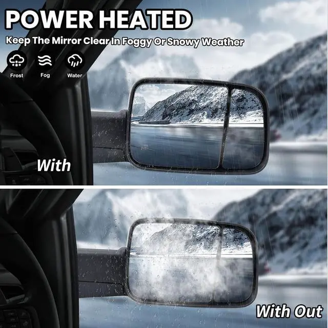 Alt view image 5 of 7 - Right Passenger Side Mirror for 2013-2019 Dodge Ram 2500 Black(Long Arm) | Mirror with Heated Puddle Lights Turn Signal Light Manual Folding