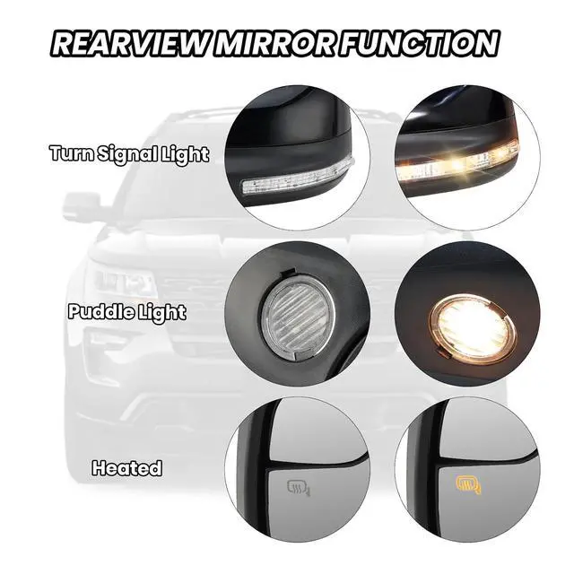 Alt view image 4 of 7 - Left Driver Side Mirror Fits 2011 2012 2013 2014 2015 Ford Explorer With Blind Spot Glass,Heated,Turn Signal,Puddle Light,Manual Folding 7Pins Replaces BB5Z17683NA