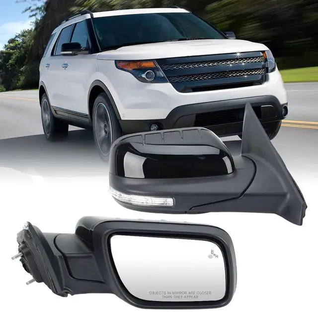 Main image of Passenger Side Mirror for Ford Explorer 2011-2015 Textured Black (9 Pins) | Mirrors with Power Glass Heated with Turn Signal Light Puddle Lamp Blind Spot Detection(Right)