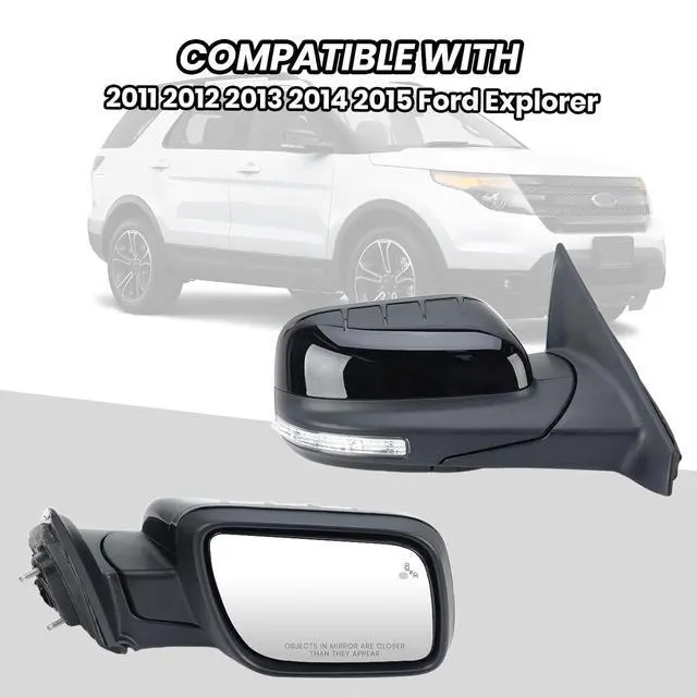 Alt view image 7 of 7 - Passenger Side Mirror for Ford Explorer 2011-2015 Textured Black (9 Pins) | Mirrors with Power Glass Heated with Turn Signal Light Puddle Lamp Blind Spot Detection(Right)