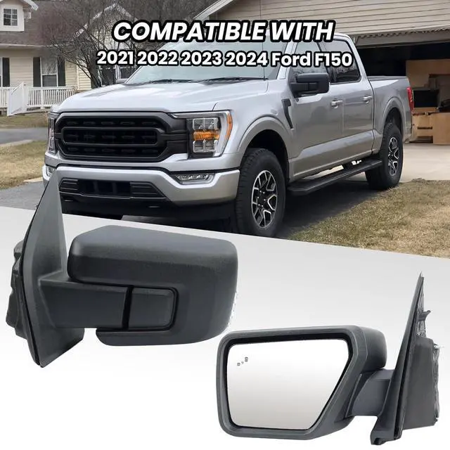 Alt view image 7 of 7 - Driver Side Door Mirror Compatible With 2021 2022 2023 2024 2025 Ford F150 Mirror with Turn Signal Light Blind Spot Heated Power Glass Manual Folding,Matte Black (9Pins)
