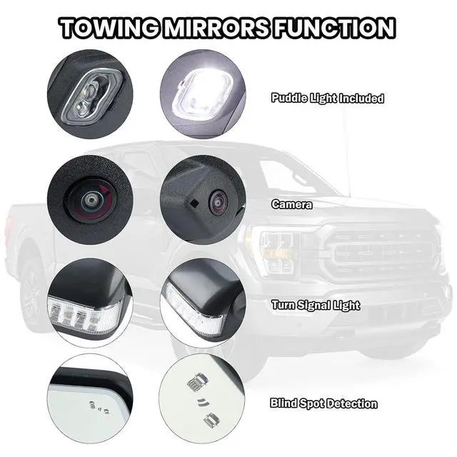 Alt view image 4 of 7 - Right Passenger Side Door Mirror Fits 2021-2025 Ford F150 Mirrors With Memory Camera Power Folding Blind Spot Turn Signal Puddle Light Temperature Sensor Heated Metallic Gray(18+1Pins)