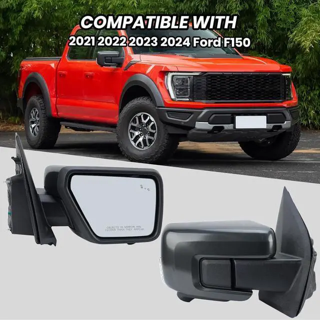 Alt view image 7 of 7 - Right Passenger Side Door Mirror Fits 2021-2025 Ford F150 Mirrors With Memory Camera Power Folding Blind Spot Turn Signal Puddle Light Temperature Sensor Heated Metallic Gray(18+1Pins)