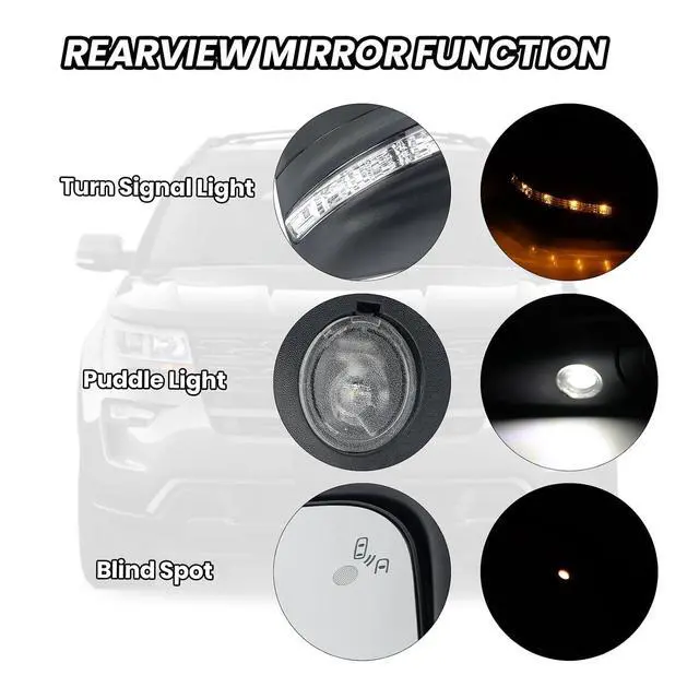 Alt view image 4 of 7 - Passenger Side Mirror for Ford Explorer 2011-2015 Textured Black (9 Pins) | Mirrors with Power Glass Heated with Turn Signal Light Puddle Lamp Blind Spot Detection(Right)