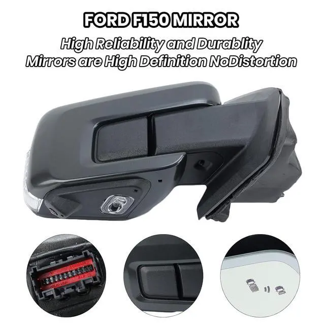 Alt view image 6 of 7 - Right Passenger Side Door Mirror Fits 2021-2025 Ford F150 Mirrors With Memory Camera Power Folding Blind Spot Turn Signal Puddle Light Temperature Sensor Heated Metallic Gray(18+1Pins)