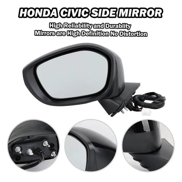 Alt view image 3 of 7 - Left Driver Side Mirror Compatible With 2022 2023 2024 2025 Honda Civic Sedan/Hatchback,Mirrors with Power Glass,Non-Heated,Manual Folding Black Replaces# HO1321350 76208T20A01