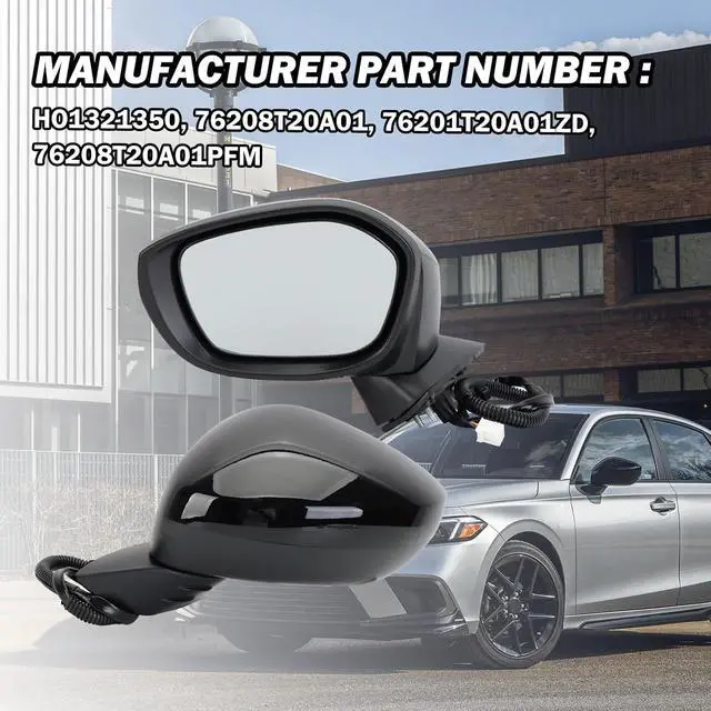 Alt view image 6 of 7 - Left Driver Side Mirror Compatible With 2022 2023 2024 2025 Honda Civic Sedan/Hatchback,Mirrors with Power Glass,Non-Heated,Manual Folding Black Replaces# HO1321350 76208T20A01