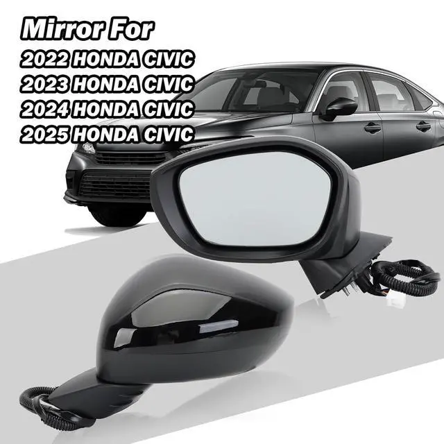 Alt view image 7 of 7 - Left Driver Side Mirror Compatible With 2022 2023 2024 2025 Honda Civic Sedan/Hatchback,Mirrors with Power Glass,Non-Heated,Manual Folding Black Replaces# HO1321350 76208T20A01