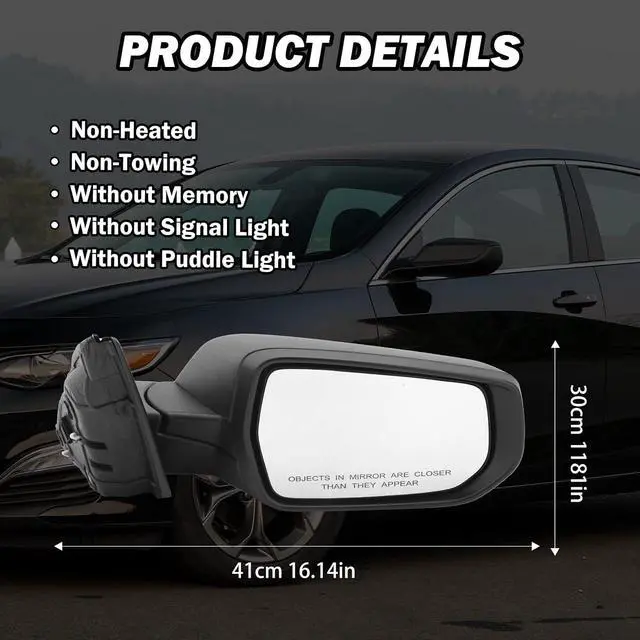 Alt view image 5 of 7 - Passenger Side View Mirror Compatible with Chevy Malibu 2016 2017 2018 2019 2020 2021 2022 Mirrors Non Heated Without Signal Light Manual Folding Right