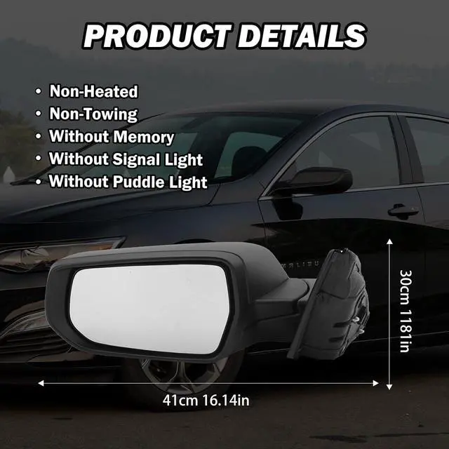 Alt view image 5 of 7 - Driver Side View Mirror Compatible with Chevy Malibu 2016 2017 2018 2019 2020 2021 2022 Non Heated Without Signal Light Manual Folding LH