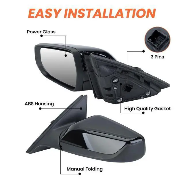 Alt view image 3 of 7 - Driver Side View Mirror Compatible with Chevy Malibu 2016 2017 2018 2019 2020 2021 2022 Non Heated Without Signal Light Manual Folding LH(Gloss Black)