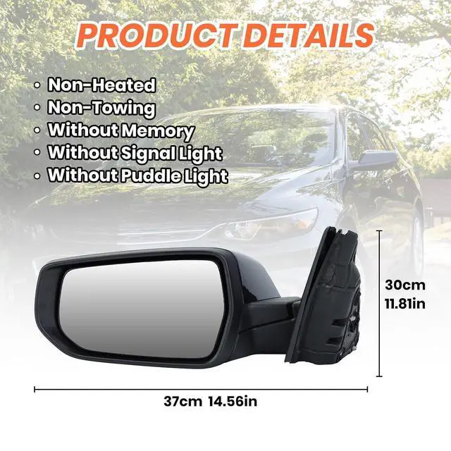 Alt view image 5 of 7 - Driver Side View Mirror Compatible with Chevy Malibu 2016 2017 2018 2019 2020 2021 2022 Non Heated Without Signal Light Manual Folding LH(Gloss Black)