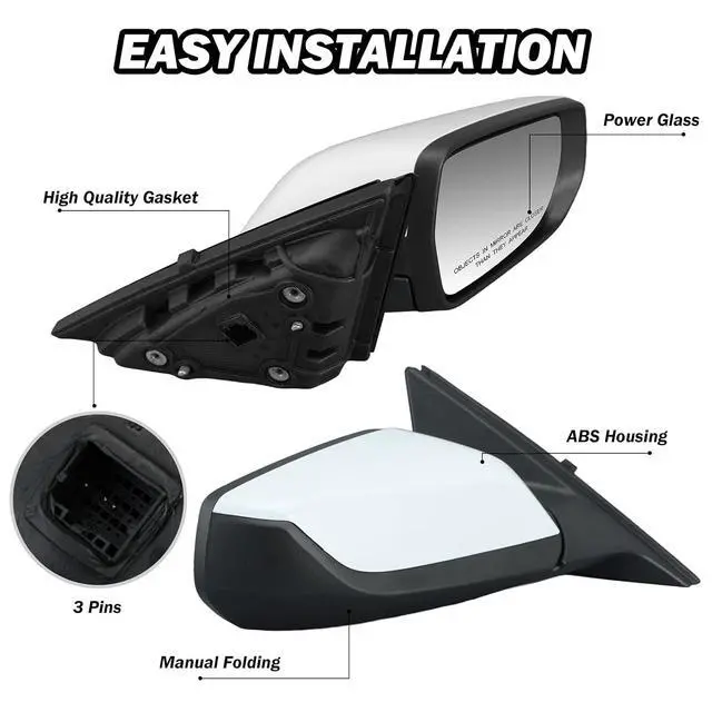 Alt view image 3 of 7 - Passenger Side View Mirror Compatible with Chevy Malibu 2016 2017 2018 2019 2020 2021 2022 Mirrors Non Heated Without Signal Light Manual Folding Right(White)