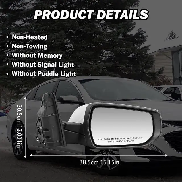 Alt view image 5 of 7 - Passenger Side View Mirror Compatible with Chevy Malibu 2016 2017 2018 2019 2020 2021 2022 Mirrors Non Heated Without Signal Light Manual Folding Right(White)