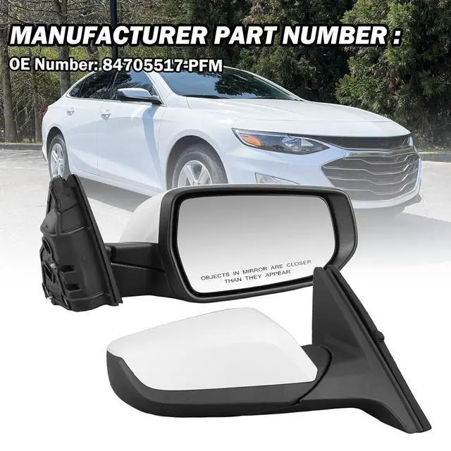 Alt view image 7 of 7 - Passenger Side View Mirror Compatible with Chevy Malibu 2016 2017 2018 2019 2020 2021 2022 Mirrors Non Heated Without Signal Light Manual Folding Right(White)