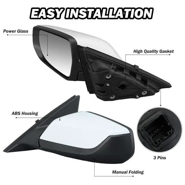 Alt view image 3 of 7 - Driver Side View Mirror Compatible with Chevy Malibu 2016 2017 2018 2019 2020 2021 2022 Non Heated Without Signal Light Manual Folding LH(White)