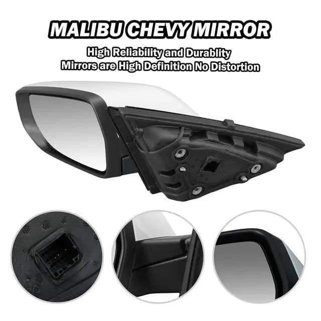 Alt view image 4 of 7 - Driver Side View Mirror Compatible with Chevy Malibu 2016 2017 2018 2019 2020 2021 2022 Non Heated Without Signal Light Manual Folding LH(White)