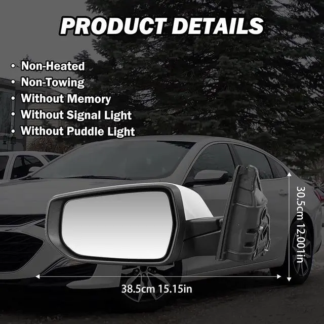 Alt view image 5 of 7 - Driver Side View Mirror Compatible with Chevy Malibu 2016 2017 2018 2019 2020 2021 2022 Non Heated Without Signal Light Manual Folding LH(White)
