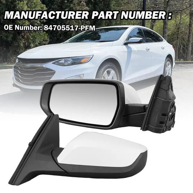 Alt view image 7 of 7 - Driver Side View Mirror Compatible with Chevy Malibu 2016 2017 2018 2019 2020 2021 2022 Non Heated Without Signal Light Manual Folding LH(White)