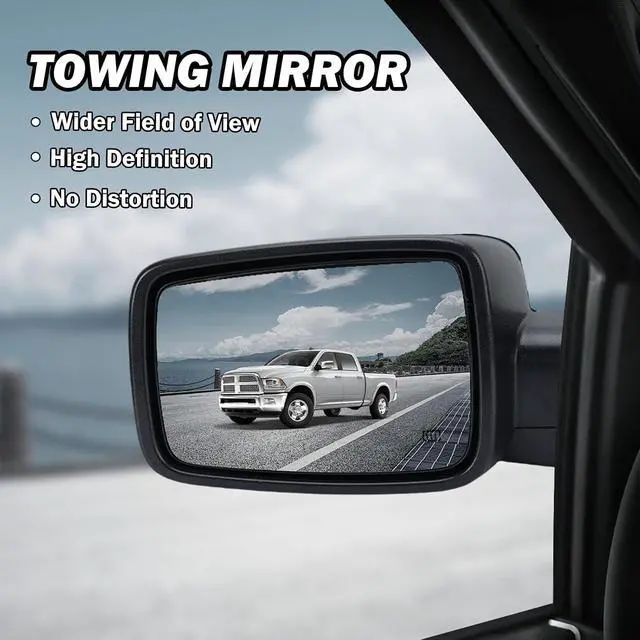 Alt view image 7 of 7 - Passenger Side Mirror Driver Side Mirror Compatible with 2013-2018 Dodge Ram 1500 2500 3500 Mirrors with Heated Puddle Lamp Tuning LED Signal Power Fold (Chrome) Set
