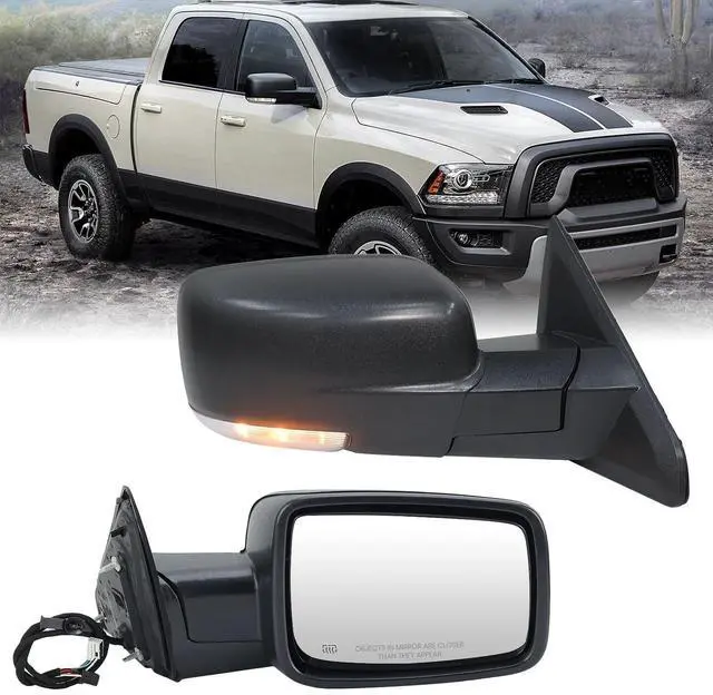 Main image of Passenger Side Mirror Compatible with 2009-2018 Dodge Ram 1500 2010-2018 Dodge Ram 2500 3500 4500 Mirror with Manual Fold Heated Turn Signal Light Puddle Light Black9 Pins