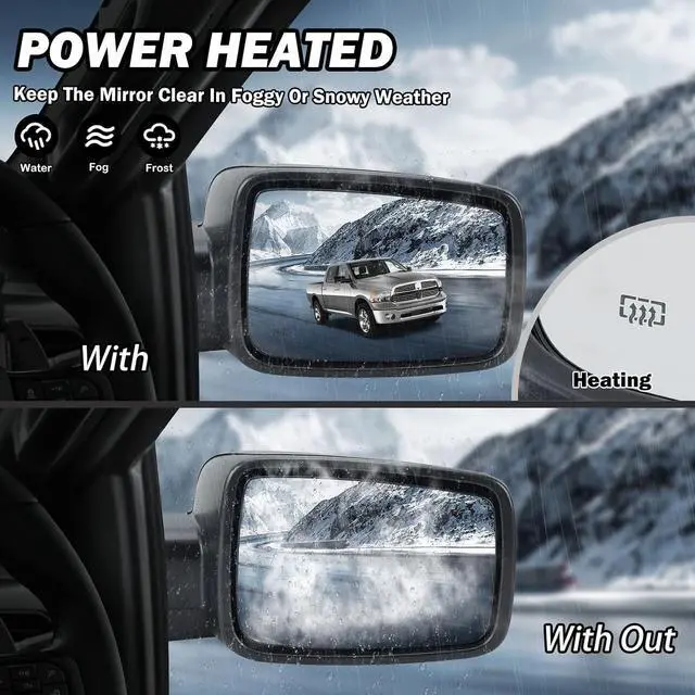 Alt view image 4 of 7 - Passenger Side Mirror Compatible with 2009-2018 Dodge Ram 1500 2010-2018 Dodge Ram 2500 3500 4500 Mirror with Manual Fold Heated Turn Signal Light Puddle Light Black9 Pins